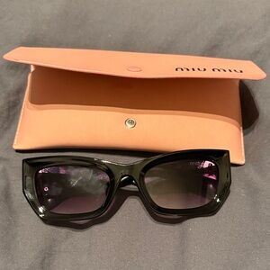 Miu Miu Glossy Black Sunglasses with Pink Leather Case